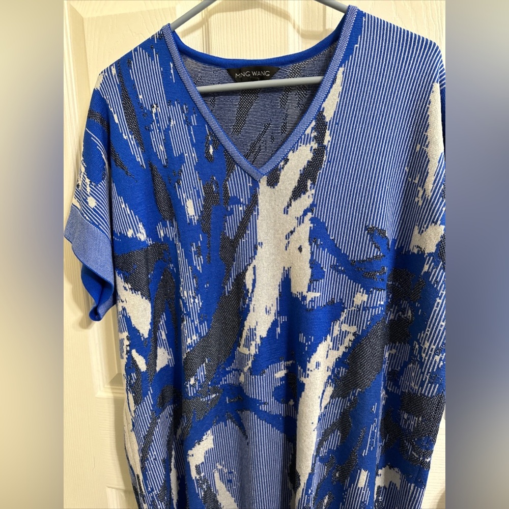 Ming Wang Blue Black Gray Abstract Midi Dress - Picture 9 of 9